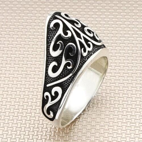 Sterling Silver Thumb Ornate Ring Handmade Patterned Jewelery Men For Ring Made in Turkey
