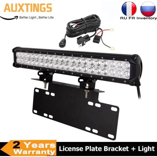 Universal 20inch 126W LED Light Bar + Front Bumper License Plate Bracket Wiring Fit ATV Truck SUV 4x4 Tractor Car Vehicle