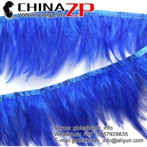 Leading Supplier CHINAZP Factory 2yards/lot Cheap Wholesale Dyed Royal Blue Rooster Neck Hackle Feathers Trim