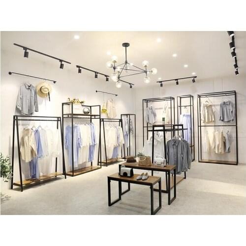 Clothes hanger display in clothing store double-layer clothes hanger retro side hanging clothes shelf