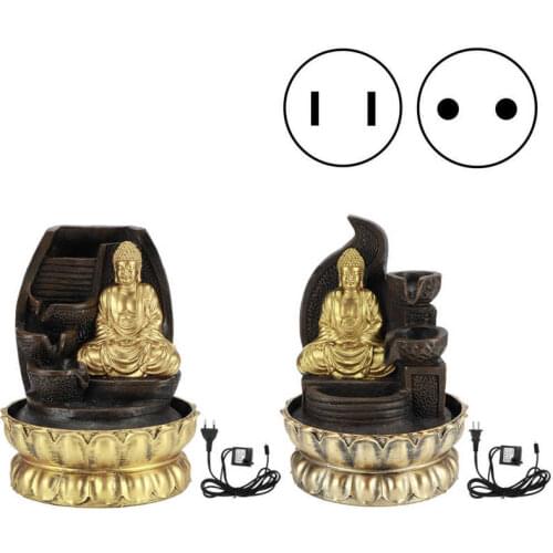 Vintage Miniature Figurines Desktop LED Lighted Water Fountain Ornament with Water Pump for Home Tea Room Decoration Xmas Gift