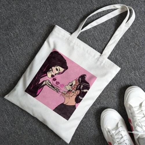 Vintage casual large-capacity fashion canvas cartoon women shopper bag Ulzzang demon horror fun Gothic Academy ins shoulder bags