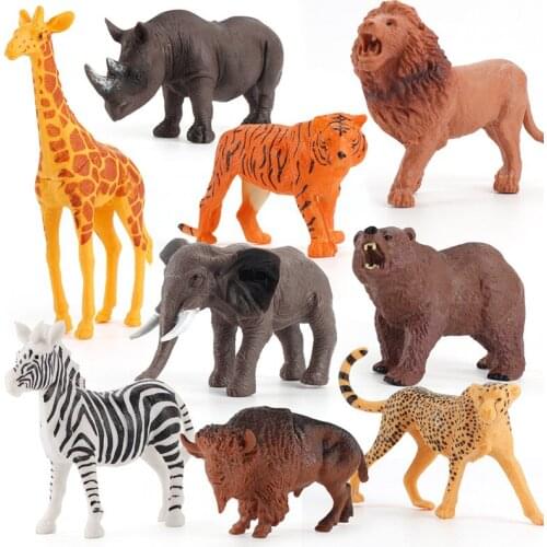 Foreign Trade Hot Sale Simulation Wild Animal Model Set Mini Lion Leopard Hippo Elephant Brown Bear Tiger