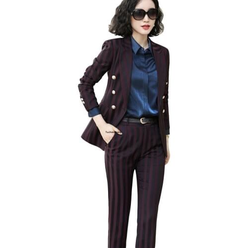 YUCHENSHANG Women's Trouser Suits With Stripes