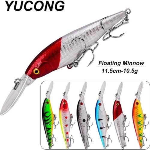 YUCONG 1PCS Floating Minnow Bait 11.5cm-10.5g Topwater Fishing Lure Artificial Hard Wobblers Swimbait Bass Crankbait Pesca Isca