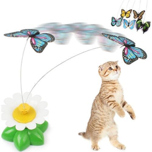 Pet Cat Teaser Kitten Toys Funny Electric Rotating Butterfly Rod Pet Cat Teaser Play Toy Cat Accessories Gifts Pattern Random