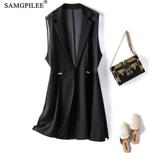Summer Clothes For Women 2021 New European Woman Jackets Thin Slim Chiffon Waistcoat Turn Down Collar Long Vests Plus Size 4XL