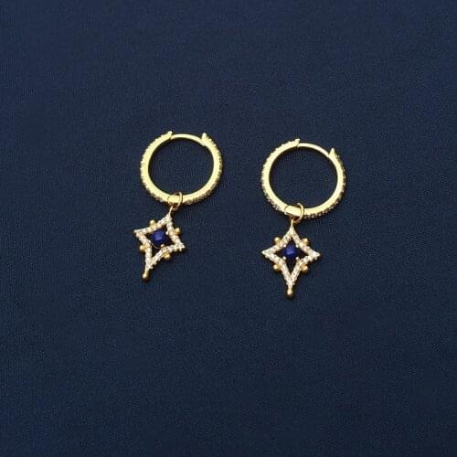 SLJELY Fashion S925 Sterling Silver Compass Star Earrings with Hoop Zirconia July New Women Girls ROMA France Brand Jewelry Gift