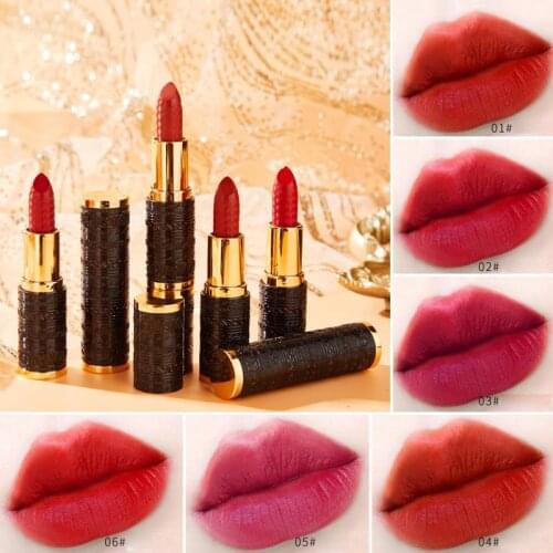 1pc Matte Carving Lipstick Black Round Tube Velvet And Fog Non-stick Cup Does Not Fade Long-lasting Lipstick For Lip Make-up