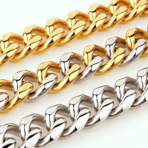 13/15mm Wide Silver Gold Color Curb Cuban Link Chain Mens Stainless Steel Oval Cuban Chain Necklace Or Bracelet 7-40" Option