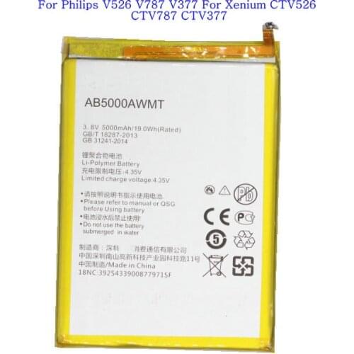 1x 5000mAh AB5000AWML Replacement battery For Xenium CTV787 CTV526 AB5000AWMT for PHILIPS V787 V526 V377 Batteries
