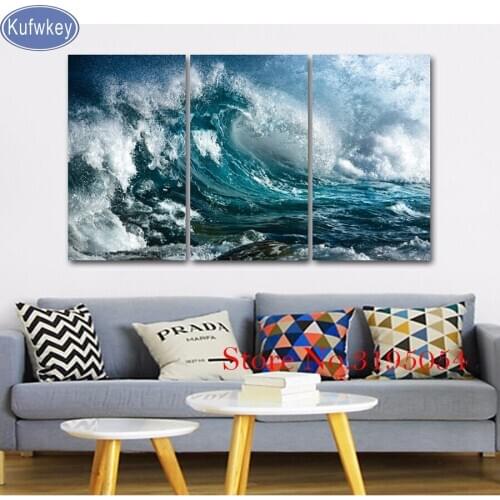 3pcs/set,Blue sea waves home Decorative Picture,DIY Diamond Embroidery,diamond mosaic,diamond painting cross stitch wall decor