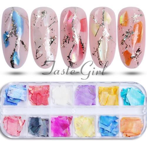 12 Grids Irregular Mermaid Broken Shell Nail Glitter Sequin Holo Abalone Slice Flake 3D Manicure Charm Polish nails accessories