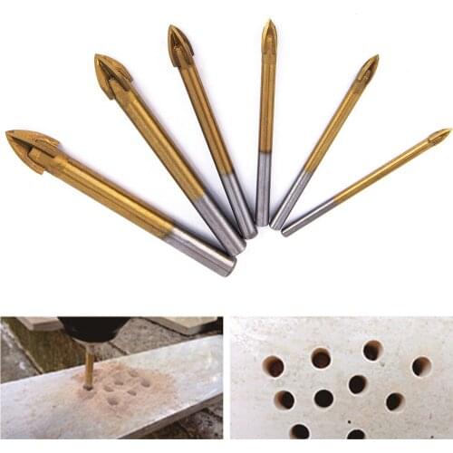 6PCS 4-12mm Carbide Tile Glass Cross Spear Head Drill Round Straight Shank Cutting Edge Cutter Drilling for Ceramic