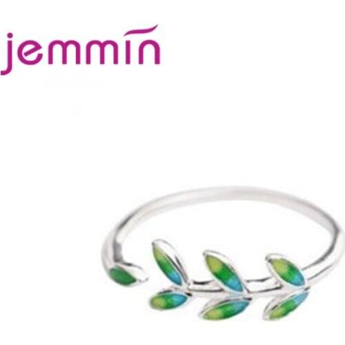 925 Sterling Silver Green Leaves Adjustable Best Friend Rings For Women Girls Party Fashion Jewelry 2021 Trendy