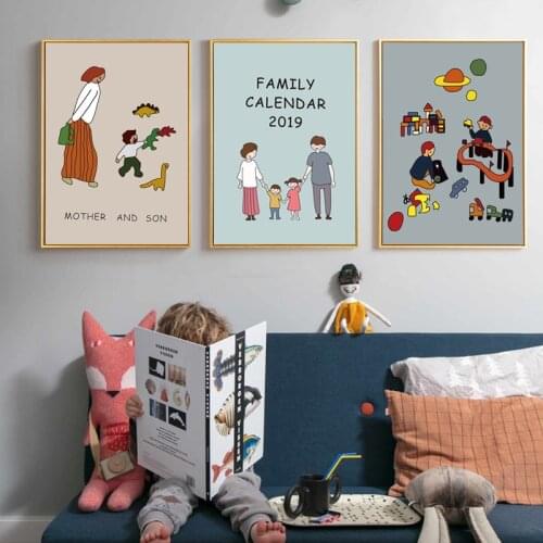 Abstract Family Happy Wall Art Poster And Print Baby Kids Canvas Painting Parent-child Pictures Nordic Living Room Home Decor