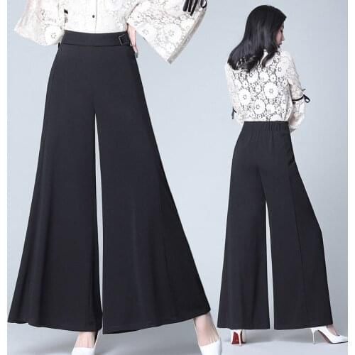 AECU Women Pant Wide Leg Solid Color Culottes Pant Female High Waist Plus Size Casual Ladies Flare Trousers