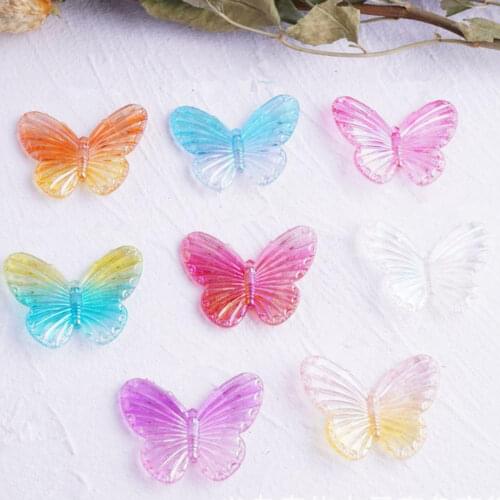 Acrylic plating color transparent butterfly DIY hanging hole beaded mobile phone case decorative earrings accessories 6pcs/lot