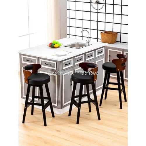 Bar Chair Solid Wood Nordic Modern Simple Home Retro Back Tea Shop Bar Front Desk Luxurious High Stool