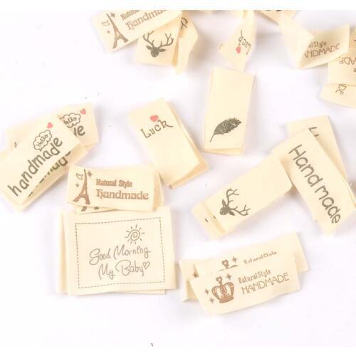 50pcs Mixed Beige Handmade Printed Cotton Woven Labels For Clothing Care Label Washable Garment Tags Sewing Accessories c2395