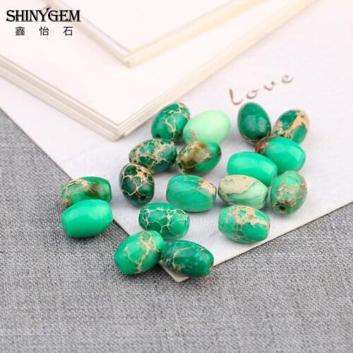 ShinyGem 2020 Natural Stone Green Jaspers Rice Beads 6*9mm Oval Sea Sediment Pattern For Fine Jewelry Making Wholesale 20pcs/Lot