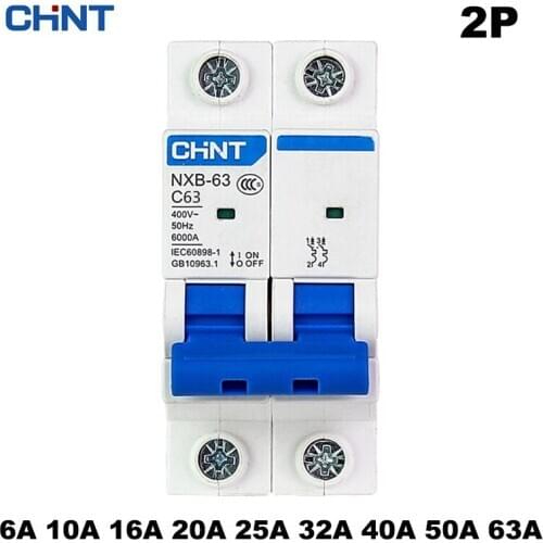 CHINT Mini Circuit Breaker NXB-63 DZ47 2P all size 6A 10A 16A 20A 25A 32A 40A 63A household MCB with indication small air switch