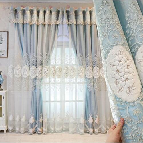 European Luxury Chenille Lace Embroidered Double-Layer Blackout Curtains Custom For Living Room Bedroom Home Decor Drapes
