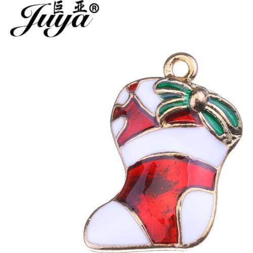 JUYA Christmas Jewelry Making Findings 24.5x16mm 10pcs/lot High Quality Metal Floating Christmas Socks Charms Pendants AO0563