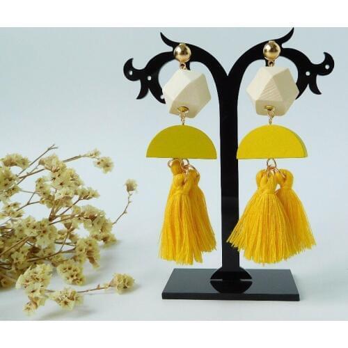 HC Fashion Wooden Beads Long Drop Earrings Women Bohemian Jewelry Ethnic Cotton Rope Tassel Earrings Big Statement Earrings F