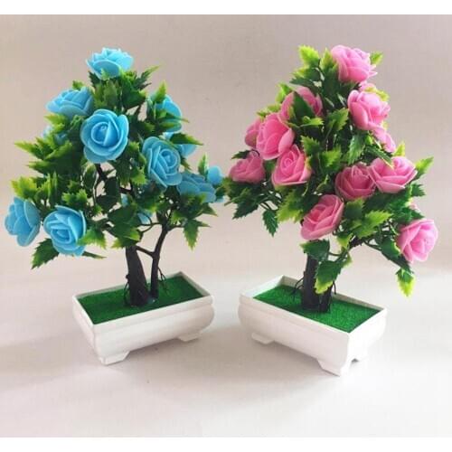 Artificial Flower Plant Rose Potted Bonsai Office Garden Desktop Ornament Home Table garden decoration