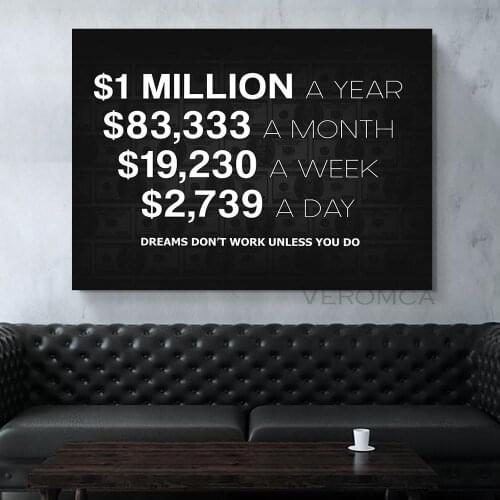 Canvas Painting American Dollar Home Decor 1 Million Black White Wall Art Picture Prints Money Modular Poster Living Room Decor