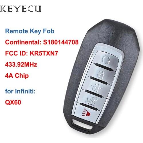 Keyecu S180144708 Remote Car Key Fob 434MHz 4A Chip 5 Buttons for Infiniti QX60 2019 2020 FCC ID: KR5TXN7