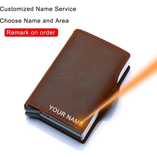 DIENQI Cow Leather Men Customize Wallet Double Metal Anti-theft Purse For Cards Money Bag Vintage Multifunctional Wallet Walets