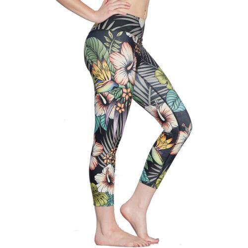 Hot Sales Green Flower Fast Dry Women Fitness Yoga Capris Pants Girls Summer Autumn Running Gym Pants 4 Patterns