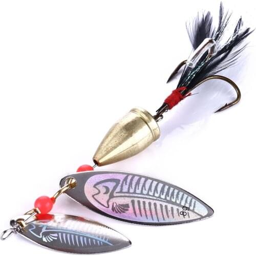 7.8cm Metal Spinner Spoon Fishing Bass Lure Hard Baits Rotated Double Sequins Feathers Hook