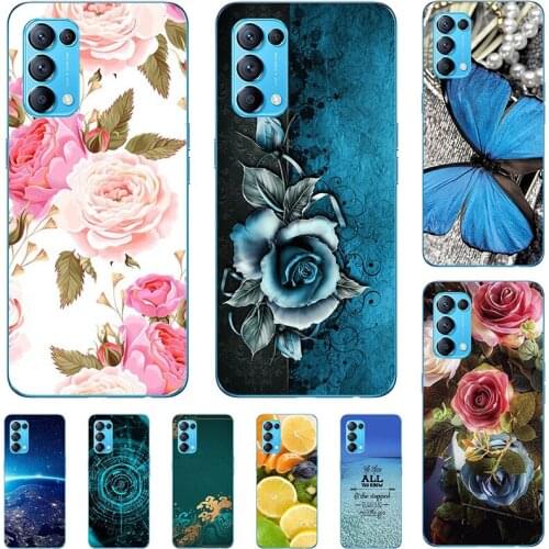 Fashion Flower Case For OPPO Reno 5 Pro CPH2201 Reno5 Pro Plus Reno 5 Lite CPH2205 CPH2145 Cover Soft Silicone Cat Coque
