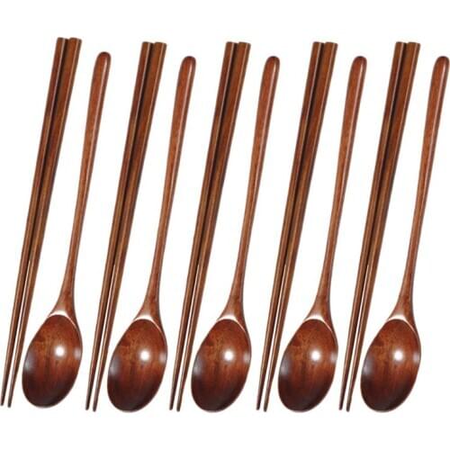 Teak Wooden Spoons and Chopsticks Set, Non-Stick Spoons Soup-Teaspoon for Kitchen Cooking Utensil Tools