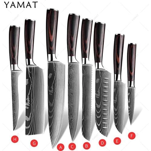 8 PCS Kitchen Knife Sets, 8 Inch Damascus Pattern Stainless Steel Chef Knive, High Carbon Stainless Steel, Sharp Cooking Knife