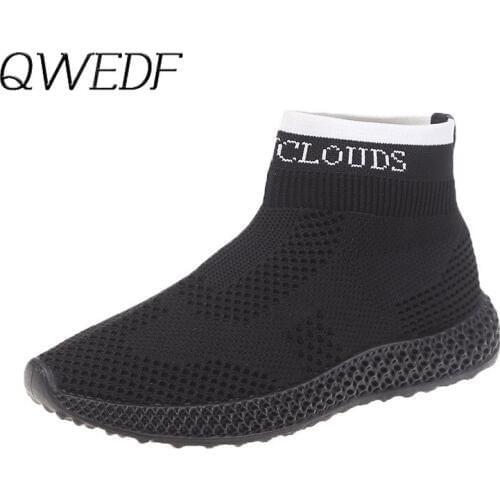 2019 spring and summer new flying woven mesh breathable elastic high-top casual shoes comfortable flat-bottom socks shoes U8-83