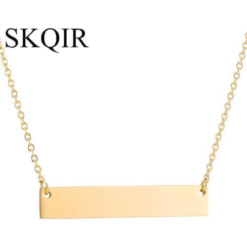 Personalized Name Necklace Engrave Gold Letter Pendant Stainless Steel Rectangle Dangle Custom Baby Girl Name Jewelry For Women