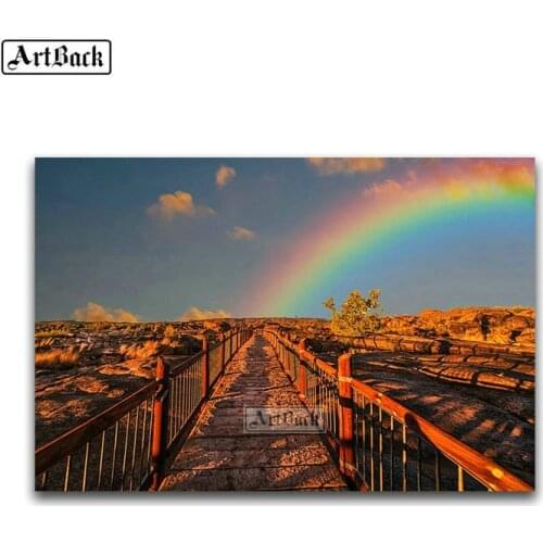 Sale diy 5d diamond painting rainbow landscape full square 3d diamond embroidery artwork decoration diamond mosaic gift