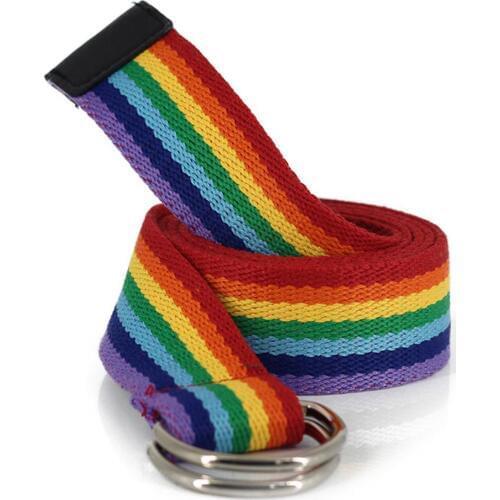130cm Dual Ring Fashion Canvas Waist Belt Rainbow Color Striped Strap Waistband Rainbow Earrings Rainbow Heart Shape Keychains