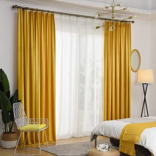 Luxury Solid Bright Yellow Golden Soft High Grade Royal Velvet Blackout Curtains for Living Room Bedroom Window Treatment Drapes
