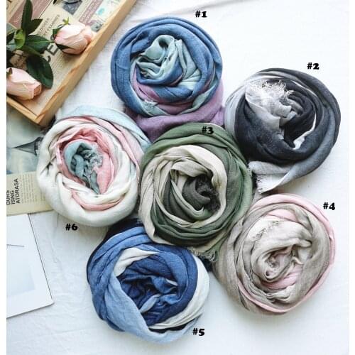2020 Women Ombre Pattern Cotton Frayed Scarf 6Colors 10pcs/lot