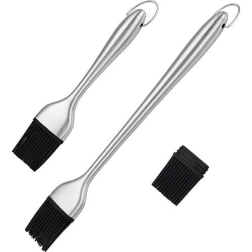 BBQ Oil Brush Silicon Basting Head Stainless Steel Handle Grill Barbecue Cook Food Grade Sauce Brush Removable Kitchen Gadget