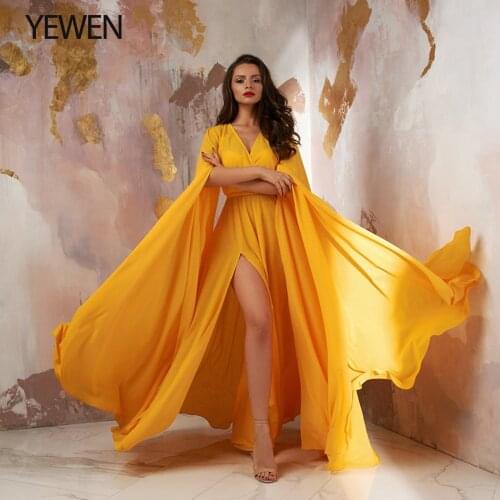 V Neck Chiffon Prom Dress Long Flutter Sleeve Maternity Dress for Photo Shoot Fancy Photography Props Dress YEWEN