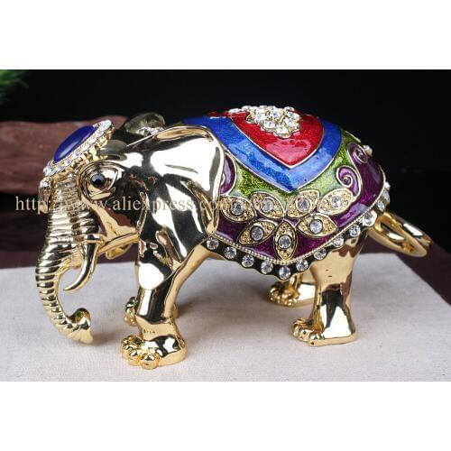 Big Elephant Trinket Box Enamel Over Pewter Elephant Decorative Jewelry Trinket Box Animal Thailand Gift Good Luck Keepsake