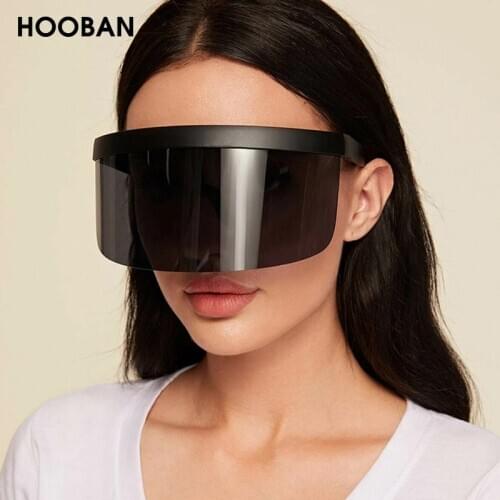HOOBAN Fashion One-Piece Shield Sunglasses Women Men Vintage Brand Design Visor Glasses Unisex Big Frame Windproof Goggle UV400