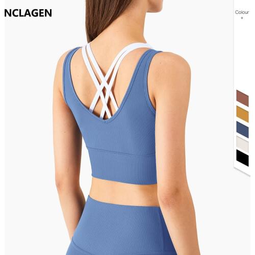NCLAGEN Sports Top For Women Gym New Push-up Vest-type Bra High Support Elastic Workout Underwear Exercise Sexy Fitness Tank Top