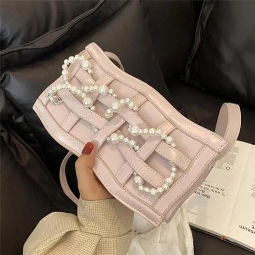 Weave Pearl Crossbody Bag 2021 Fashion New High-quality PU Leather Womens Designer Handbag Small Square Shoulder Messenger Bag